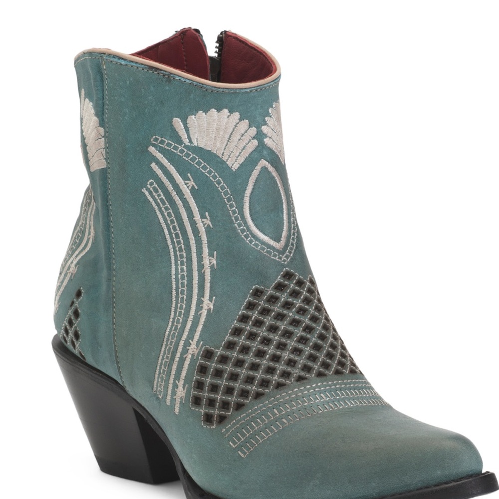 Ferrini Teal Embroidered Ankle Boots